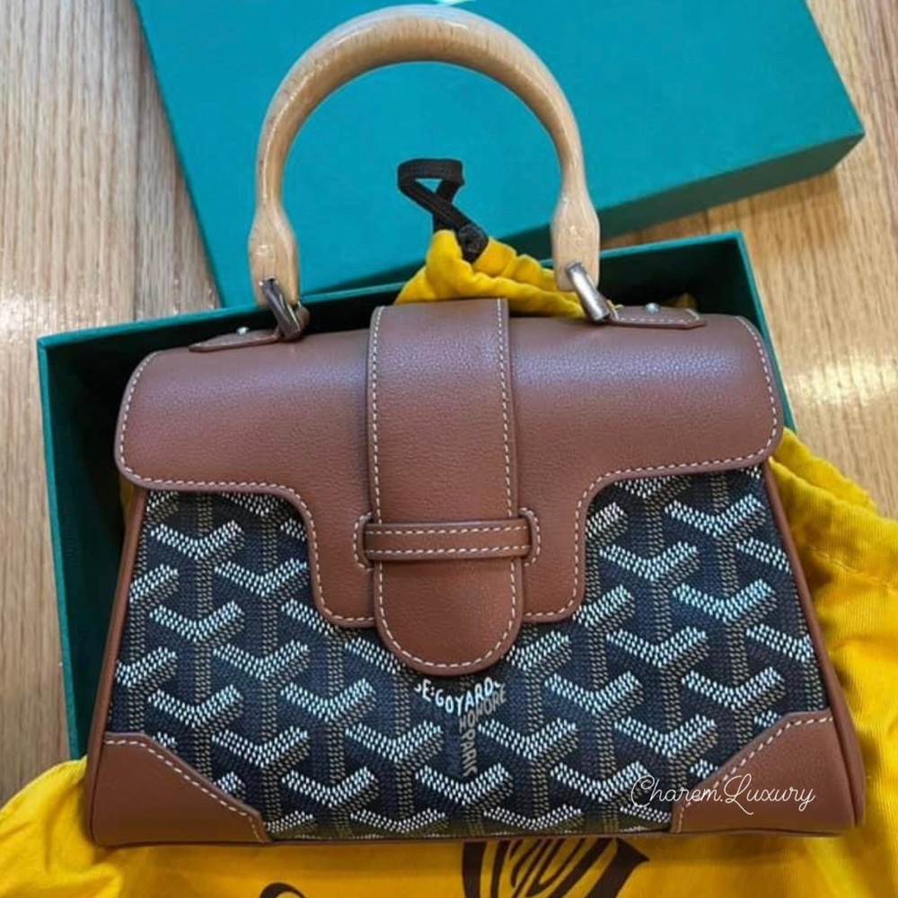 AUTHENTIC! 🤎 Goyard Saigon Top Handle Mini Brown🤎 Leather Crossbody Bag